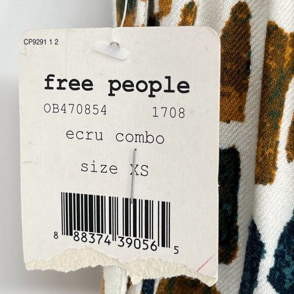 Free People Over And Under Wide Leg Pants XS Linen Blend Geometric Boho NWTf - Picture 11 of 14